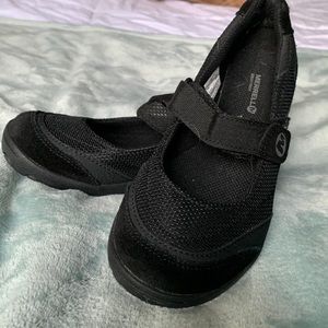 Merrill black Velcro ballet school shoes.